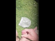 Pissing a huge piss in my rubber pants, followed by a long wank outdoors. 14/16