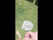 Pissing a huge piss in my rubber pants, followed by a long wank outdoors. 8/16