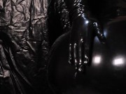 Cute Blond Girl gives Handjob in Shiny Latex Gloves and Dress till Cum on Ass 13/16