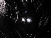 Cute Blond Girl gives Handjob in Shiny Latex Gloves and Dress till Cum on Ass 16/16