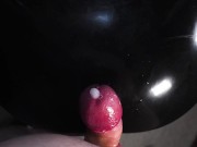 Cute Blond Girl gives Handjob in Shiny Latex Gloves and Dress till Cum on Ass 9/16