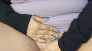 My stepbrother orders me to masturbate my hairy pussy in front of him and makes me jerk off his cock