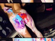 Stupid Slut Twerks & Shows Off Holes All Covered in Paint 14/16