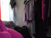 trying on this stretchy pink bodysuit 15/16