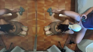 Milf in pantyhose and high heels gives a blowjob on her knees with cum swallowing