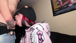 Free use teen HelloKitty goth girl being used while watching a movie