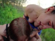 Double Blowjob in Public ends with Surprise Cum in Mouth 15/16