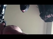 Milf chairtied, throatfucked with ring gag and throatpie
