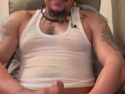 Hot Latino Thug Tatted Up Talking Dirty and Masturbating and Cums Hard On Table While On Phone 2/16