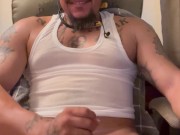 Hot Latino Thug Tatted Up Talking Dirty and Masturbating and Cums Hard On Table While On Phone 3/16