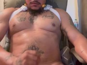 Hot Latino Thug Tatted Up Talking Dirty and Masturbating and Cums Hard On Table While On Phone 8/16