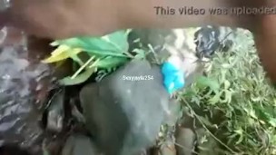 Naughty guy stroking his big black dick und shoots big load while at river nile