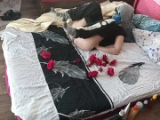 Amateur couple foreplay in the bedroom. 1/16