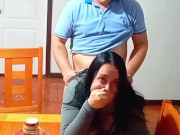 Stepmother caught by surprise while fucking on the dining room table 12/16