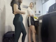 Two lesbians have a secret in the laundry room.