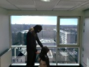 Pregnant amateur MILF in straitjacket fucked in public office building before work | Lily Corinth 12/16