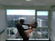 Pregnant amateur MILF in straitjacket fucked in public office building before work | Lily Corinth 8/16