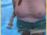 Wifey wet shirt in the pool with perfect braless tits