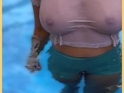 Wifey wet shirt in the pool with perfect braless tits 4/16