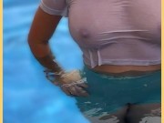 Wifey wet shirt in the pool with perfect braless tits 6/16