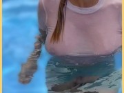 Wifey wet shirt in the pool with perfect braless tits 12/16