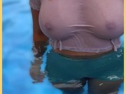 Wifey wet shirt in the pool with perfect braless tits 14/16