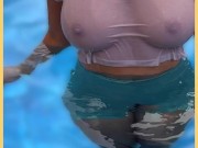 Wifey wet shirt in the pool with perfect braless tits 2/16