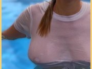 Wifey wet shirt in the pool with perfect braless tits 2/16