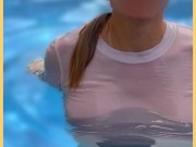 Wifey wet shirt in the pool with perfect braless tits 5/16