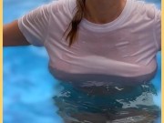 Wifey wet shirt in the pool with perfect braless tits 7/16