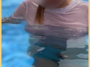 Wifey wet shirt in the pool with perfect braless tits 9/16
