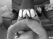 Anal cowgirl enjoys tremendous orgasm sitting on huge BBC dildo 8/16