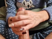 Cock tip and foreskin scratching nailjob with juicy happy ending cum splash on nails 8/16