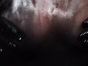 Blonde Girl in Oiled Spandex gabs Cock in Latex Gloves till Cum in her Hands 9/16