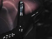 Blonde Girl in Oiled Spandex grabs Cock in Latex Gloves till Cum in her Hands 4/16