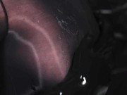 Blonde Girl in Oiled Spandex grabs Cock in Latex Gloves till Cum in her Hands 7/16