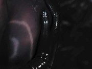 Blonde Girl in Oiled Spandex grabs Cock in Latex Gloves till Cum in her Hands 8/16