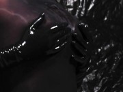 Blonde Girl in Oiled Spandex grabs Cock in Latex Gloves till Cum in her Hands 4/16