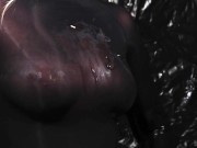 Blonde Girl in Oiled Spandex grabs Cock in Latex Gloves till Cum in her Hands 7/16