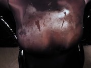 Blonde Girl in Oiled Spandex grabs Cock in Latex Gloves till Cum in her Hands 10/16