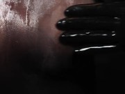 Blonde Girl in Oiled Spandex grabs Cock in Latex Gloves till Cum in her Hands 11/16