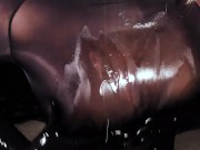 Blonde Girl in Oiled Spandex grabs Cock in Latex Gloves till Cum in her Hands 3/16