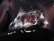 Blonde Girl in Oiled Spandex grabs Cock in Latex Gloves till Cum in her Hands 6/16