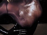 Blonde Girl in Oiled Spandex grabs Cock in Latex Gloves till Cum in her Hands 9/16