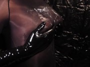 Blonde Girl in Oiled Spandex grabs Cock in Latex Gloves till Cum in her Hands 10/16