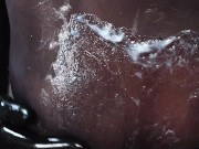 Blonde Girl in Oiled Spandex grabs Cock in Latex Gloves till Cum in her Hands 15/16