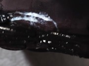 Blonde Girl in Oiled Spandex grabs Cock in Latex Gloves till Cum in her Hands 5/16