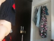 Sexy wife has fun testing clothes and cutting them off. Brunette dances naked around the house. 5/16