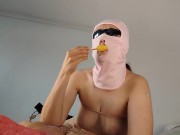 Sexy wife has fun trying on clothes and cutting them. Brunette dances naked around the house. 4/16