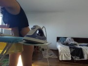 Amateur mom does chores in the naked house. 16/16